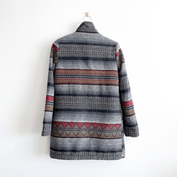 Billabong Womens Zippora Black Tribal Woven Jacket Coat Gray & Red Small - Picture 2 of 8